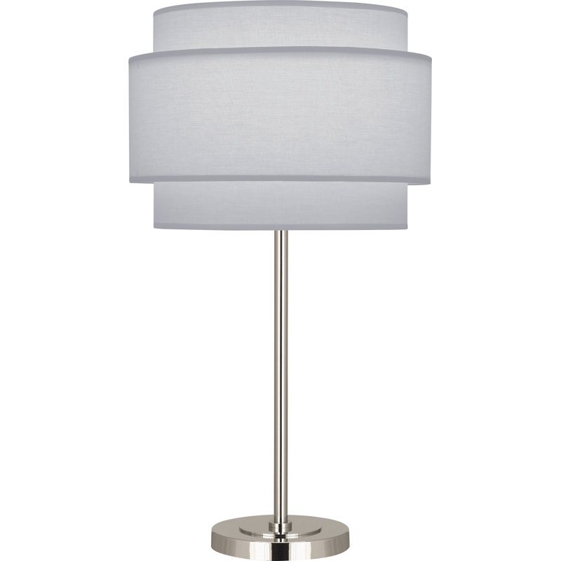 Decker Table Lamp, Polished Nickel, Pearl Gray