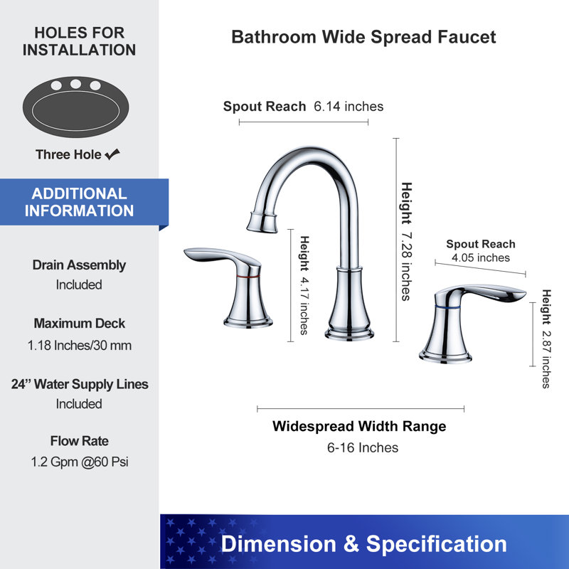 Widespread 2-handle Bathroom Faucet with Drain Assembly, Polished Bronze