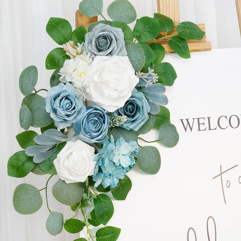 Ensemble de 2 fleurs artificielles en forme d'arche de mariage, drapeaux de guirlande d'eucalyptus pour décorations de mariage (ensemble de 2)