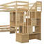 Lit mezzanine simple au-dessus de simple avec bureau intégré, escalier de rangement, compartiments et tablettes, structure en bois massif-1576033626