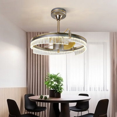 Ventilateur de plafond à 3 pales en cristal avec lumière DEL pour salon intérieur