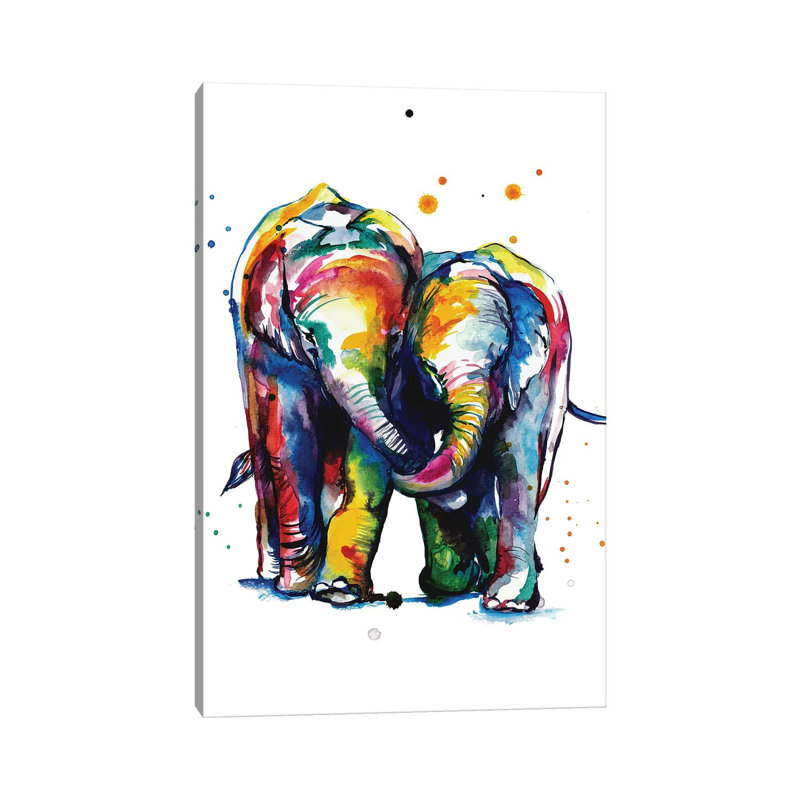 Elephants by Weekday Best - Painting on Canvas, 30.48 cm H x 45.72 cm W