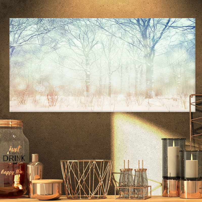 «Winter with Foggy Forest», art graphique, H 16 po x l 32 po x p 1 po, Toile avec cadre flottant