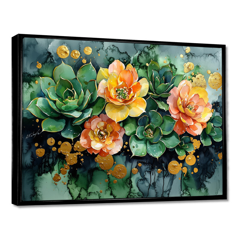 Albury Spring Symphony Garden of Echeveria Elegans Succulent II - Art sur toile, H 16 po x l 32 po, Noir