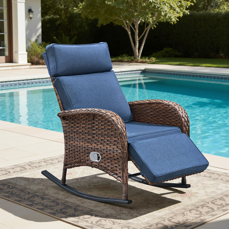 Chaise berçante inclinable avec dossier et repose-pieds Arcturus, Bleu, 1