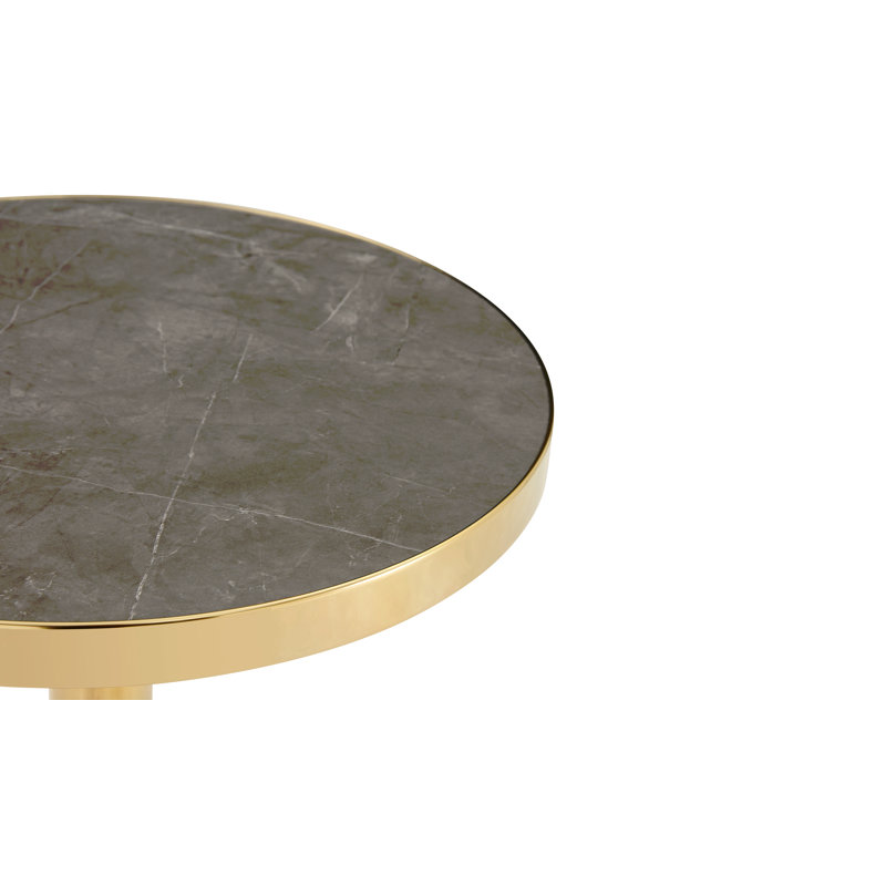 23.6" Round MDF Sprayed With UV Paint Countertop,Marble Texture,  Stainless Steel Edging, Metal Table Legs, Modern Light Luxury Edge Coffee Table.