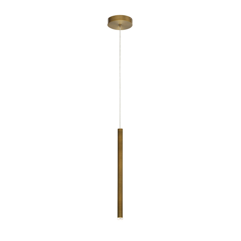 Luminaire suspendu cylindrique à 1 lumière DEL Navada, Laiton antique, Petit ( H 16 po x l 1 po x P 1 po)