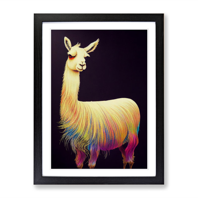 Llama Painting Marbling - Picture Frame Print, Black, 64cm H x 46cm W x 2cm D