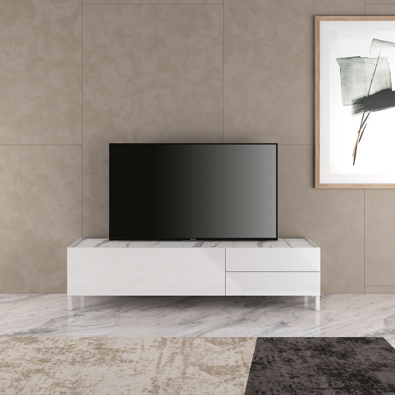 Daekwan TV Stand for TVs up to 65", White/Calacatta
