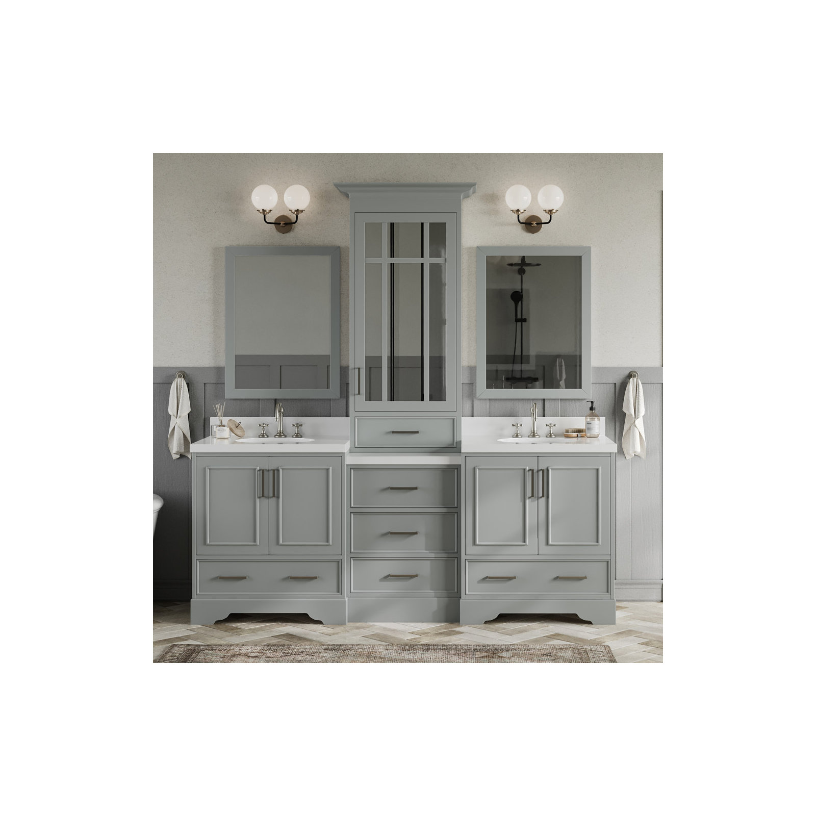 85'' Double Bathroom Vanity, Gray