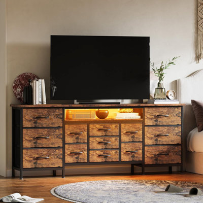 Meuble télé 70 po avec 13 tiroirs pour téléviseur 65 à 80 po avec station de charge
