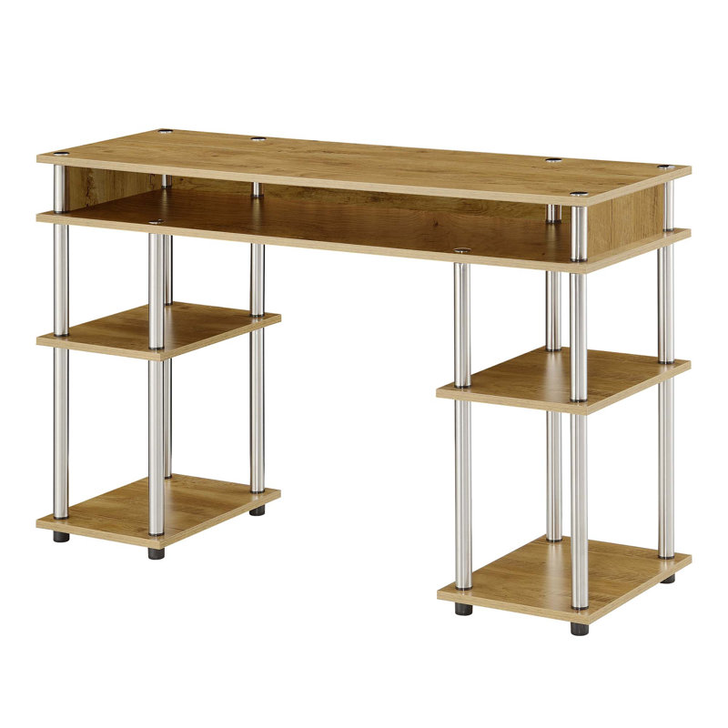 Edwin No Tools Writing Desk with Shelves, English Oak/Silver Poles