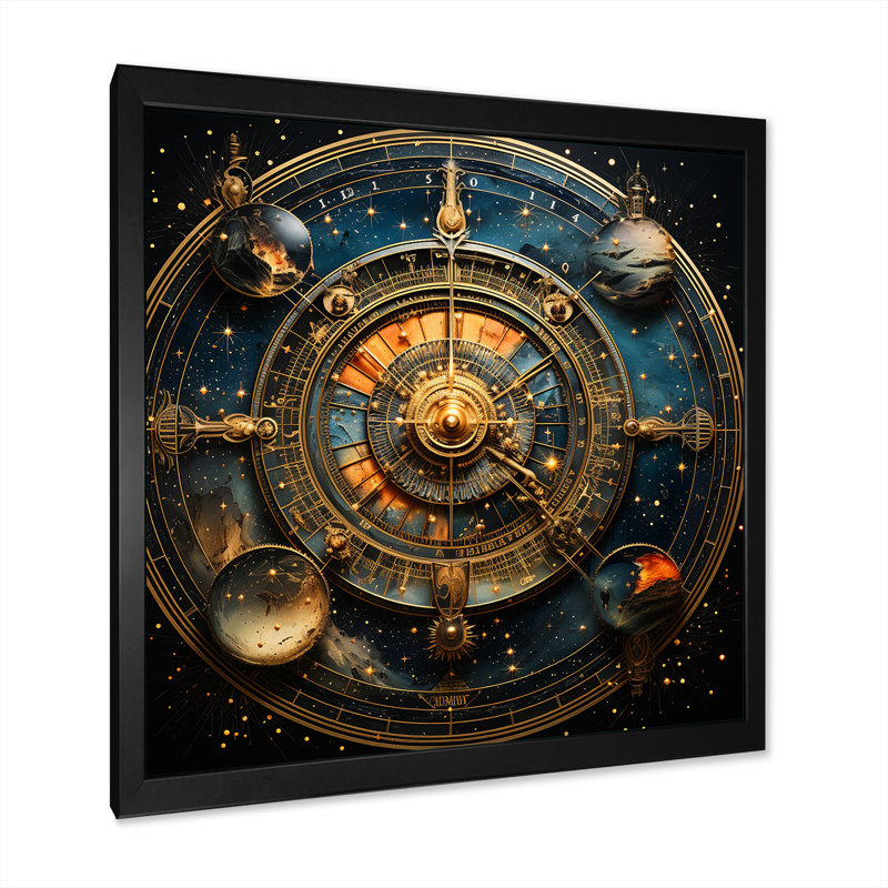 Voyage astrologique II - Astrologie, art mural, Cadre simple noir, H 16 po x l 16 po x P 1 po