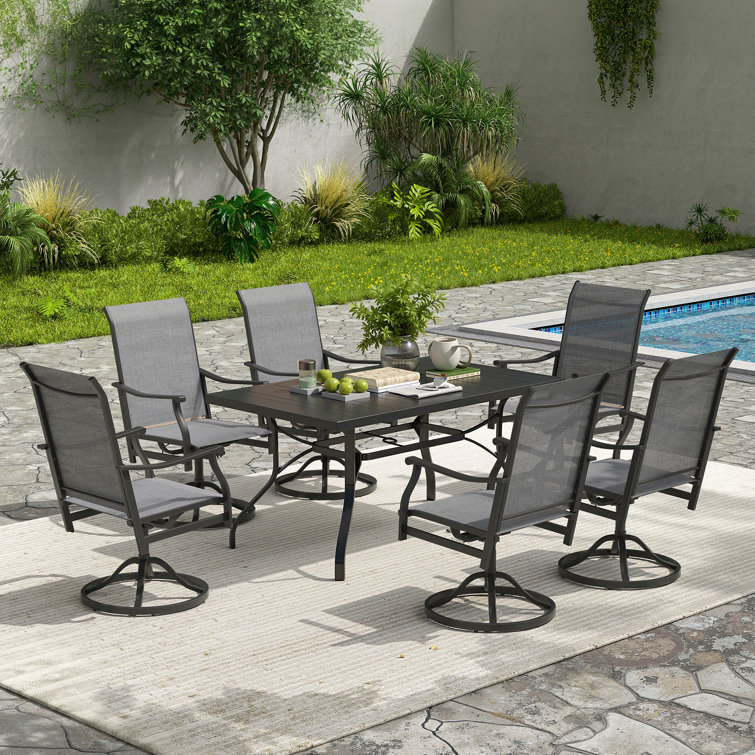6 - Person Upgraded Metal Patio Swivel Dining Chair Set with Rectangular Table