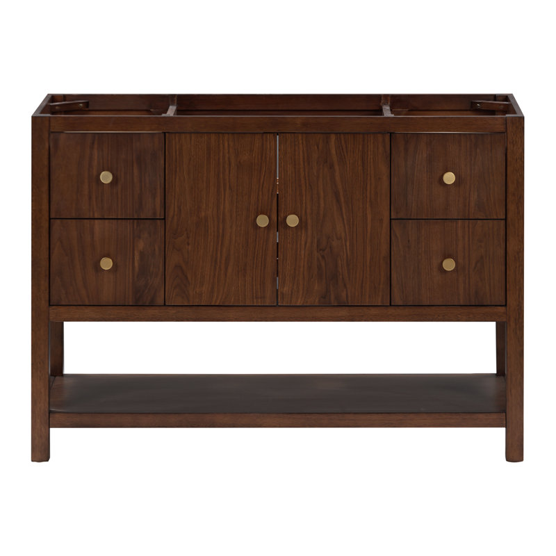 Zoe 48'' Walnut Single Bathroom Vanity Base with Gold Hardware