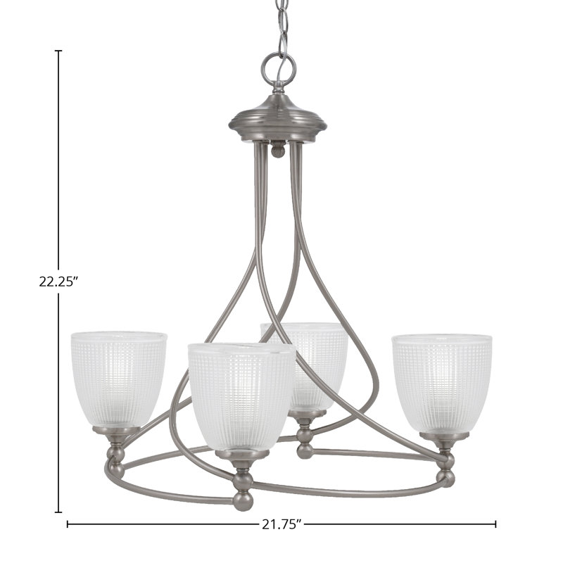 Lustre 4 lumières Sadea illustré avec verre côtelé transparent de 5 po, Nickel brossé