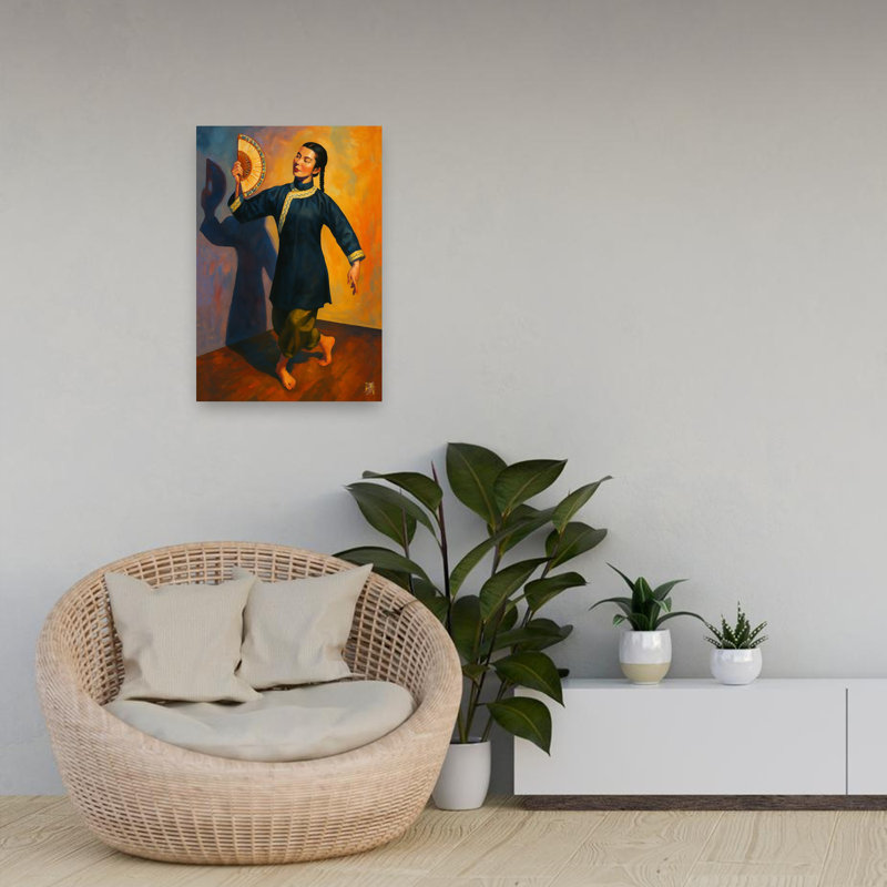 «Graceful Fan Dancer Elegant Peaceful Serene Portrait», art mural, H 24 po x l 16 po