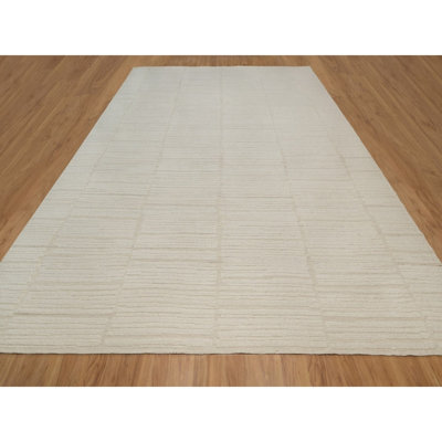12 pi x 15 pi 6 po blanc, tissé à plat, moderne, tissé à plat, ton sur ton, texturé, laine naturelle non teinte, très grand, très grand tapis oriental