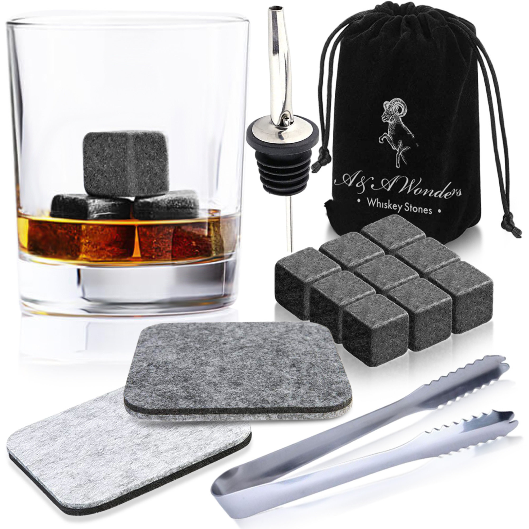 A&A Wonders Premium Whiskey Stones 100% Natural Granite Set Of 9 ...