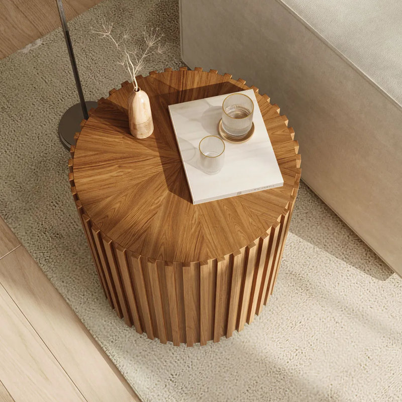 Silva 20" Fluted Round End Table, Fully Assembled, Light Walnut