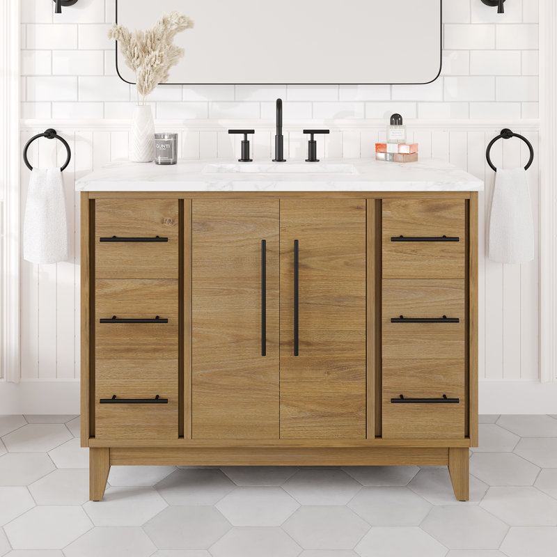 Burtch 42"W X 22"D Oak Bathroom Vanity With White Arabescato Engineered Stone Countertop And Undermount Ceramic Sink