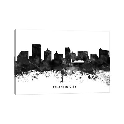 Atlantic City Skyline Black & White par Walldecoraddict - Estampe numérique sur toile tendue avec châssis