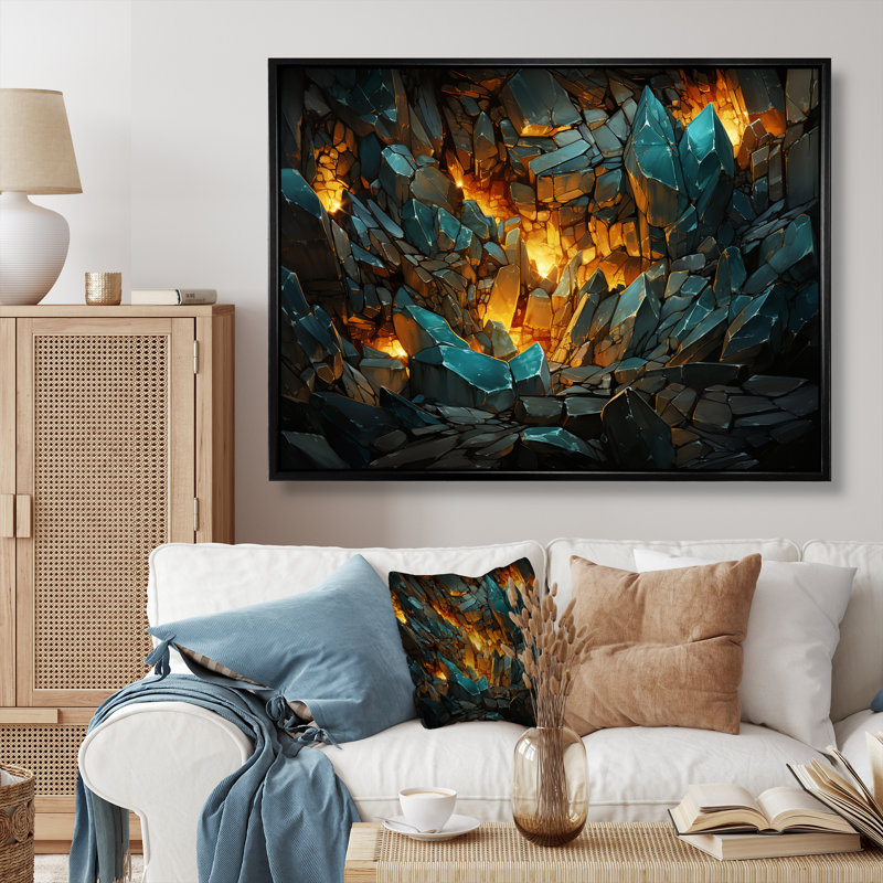 «Fragmented Emerald Explosion» sur toile, Cadre flottant noir, H 16 po x l 32 po x P 1 po