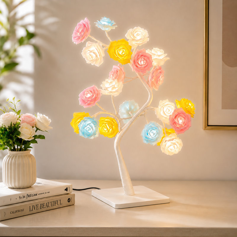 Decorative Rose Tree Table Lamp With LED Flower Lights