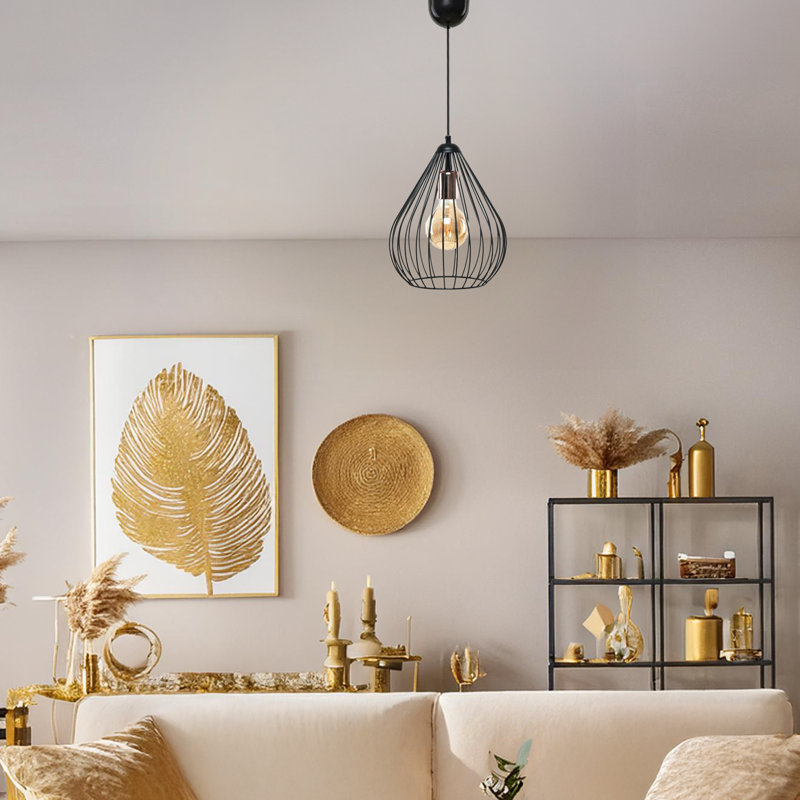 Adjustable Height Raindrop Cage Metal Single Pendant