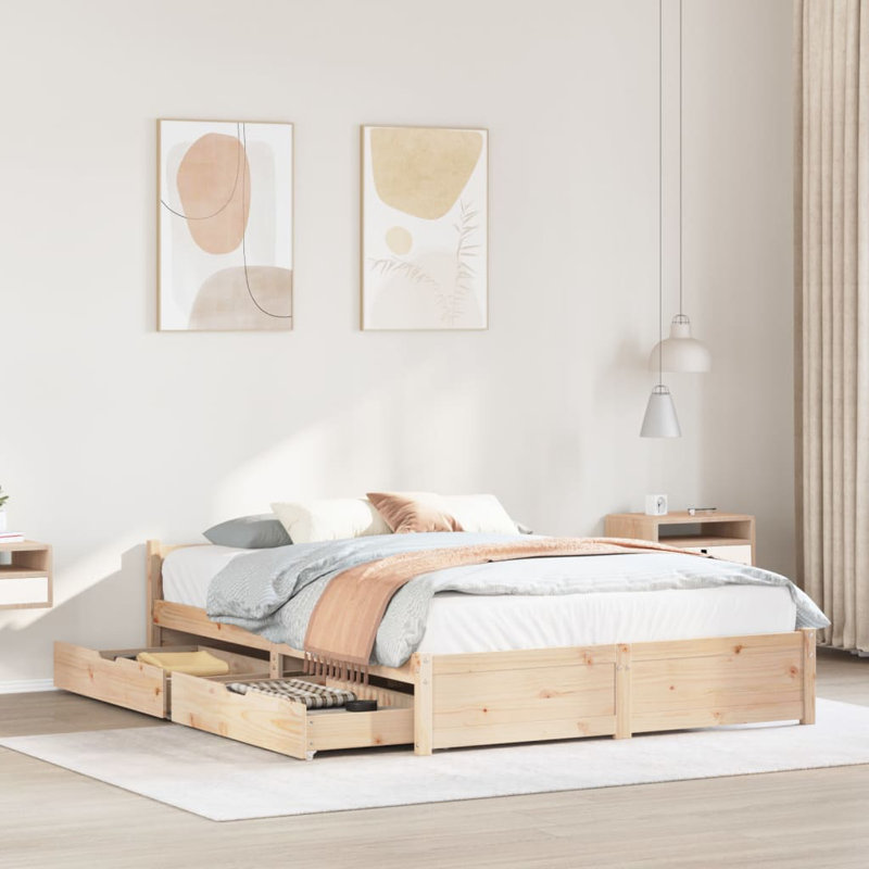 Solid Wood Storage Bed, 140 x 190cm