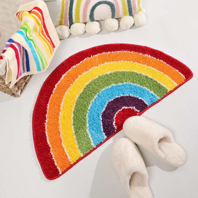 Rainbow Bath Mat For Bathroom, Luxury Absorbent Washable Bathroom Mats Non Slip, Cute Colorful Striped Bathtub Rug Fun Fluffy Shower Rugs
