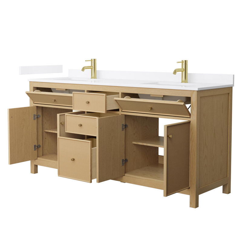 Pendry 72" Freestanding Double Bathroom Vanity with Quartz Top, Brushed Gold