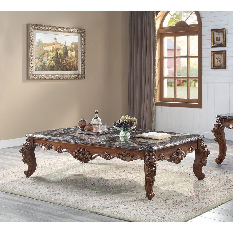 Table basse, plateau en marbre naturel et noyer, Brun