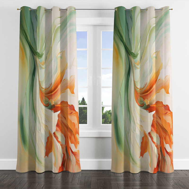 Anamol - Abstract Botanicals Blackout Grommet Curtain - 1 panel, 52" W x 84" L, Golden Grommets