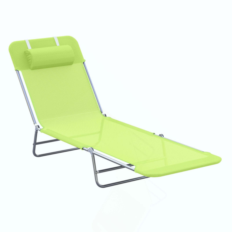 Folding Chaise Lounge Pool Chairs, Outdoor Sun Chairs With Pillow, Reclining Back, Steel Frame & Breathable Mesh For Beach, Yard, Patio