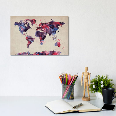 Urban Watercolour World Map VII by Michael Tompsett - Wrapped Canvas Painting
