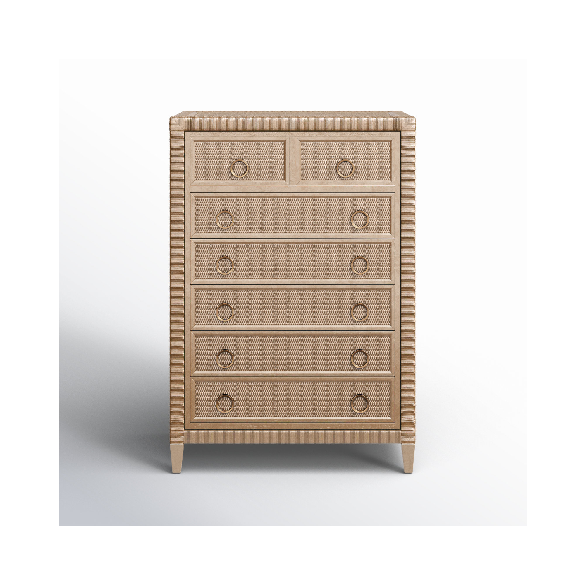 Warwick 7 Drawer Wicker Chest, Satin Brass, Bisque