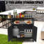 Chariot pour barbecue avec rangement, chariot de bar extérieur, chariot de barbecue roulant, support de table de four à pizza mobile avec plateau en acier inoxydable pliable et armoire de rangement, noir (34,6 po x 17,7 po x 34,6 po)