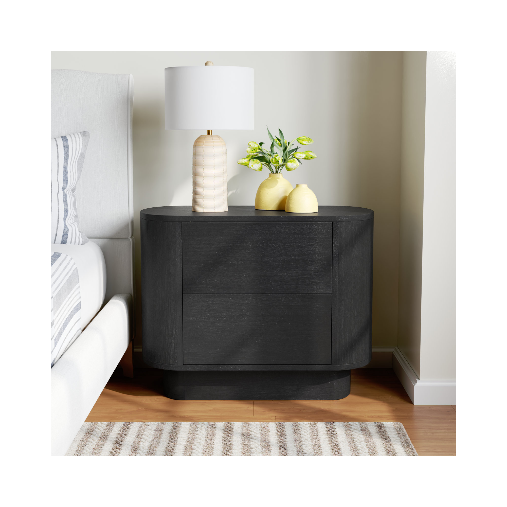 Haiden 2 - Drawer 32" Nightstand, Aged Black Acacia