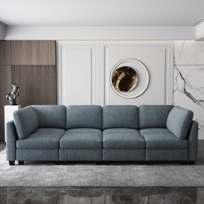 Large Sofa, 35 Inches Seat Depth Frost-Velvet Upholstered Modular Sofa Sleeper Couch With Removable Cushion Cover, Black