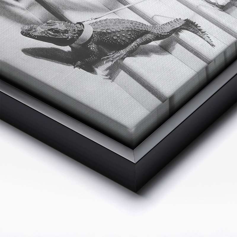 Petite fille et alligator, 11"H x 14"W, Canvas, Black Framed