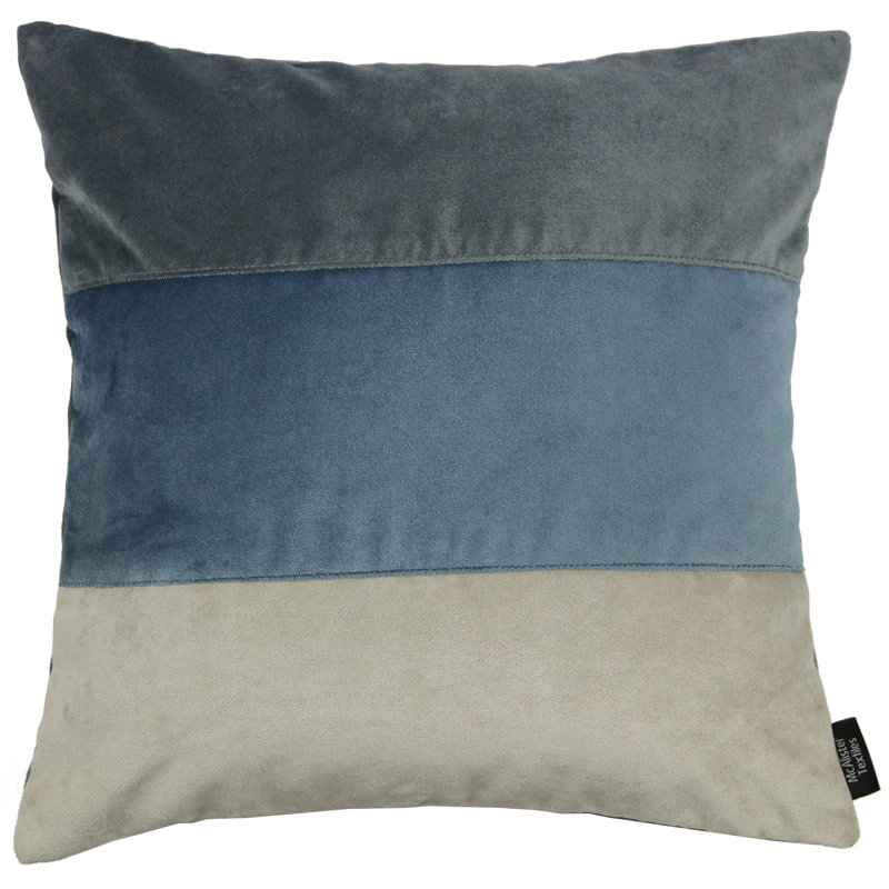 Epicurus Patchwork Square Throw Cushion, 49 x 49cm, Petrol Blue/Beige