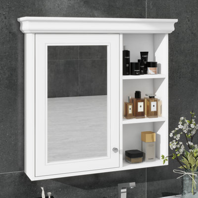 Armoire à pharmacie murale contemporaine 30 "x 28" avec miroir, espace de rangement et tablettes ouvertes
