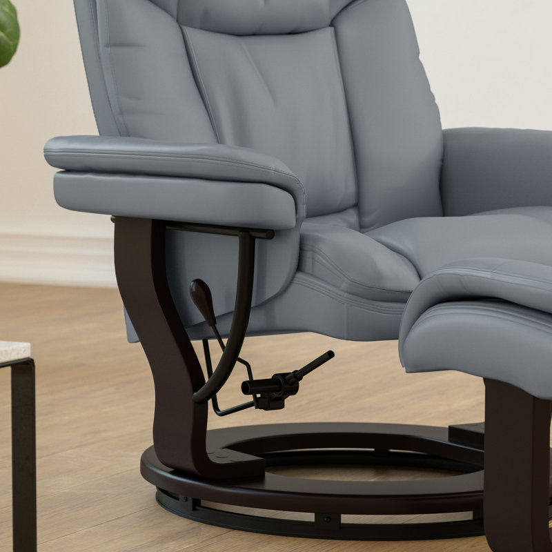 Casey-Jane Contemporary Multi-Position Padded Recliner with Ottoman, Gray Faux Leather