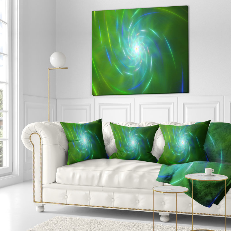 Fractale tourbillon - coussin abstrait imprimé, 16 po x 1 po, Coussin décoratif, Vert
