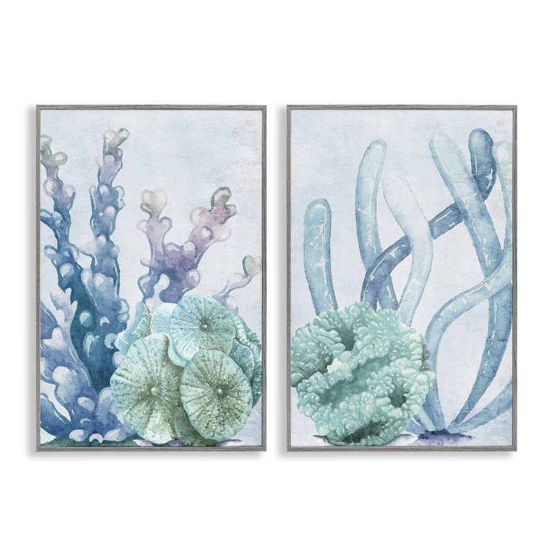 Ensemble de 2 giclées encadrées Coral Days Ocean Pastels, design par Kim Allen, H 24 po x l 32 po