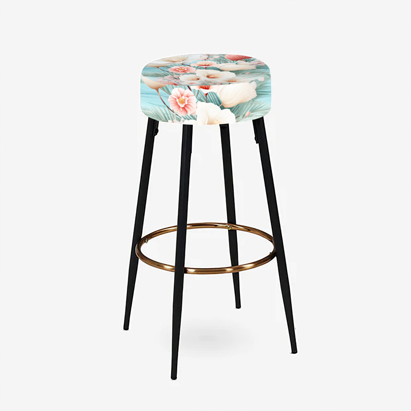 Seashell Serenity Ii Tropical Pattern - Coastal Bar Stools Set Of 2