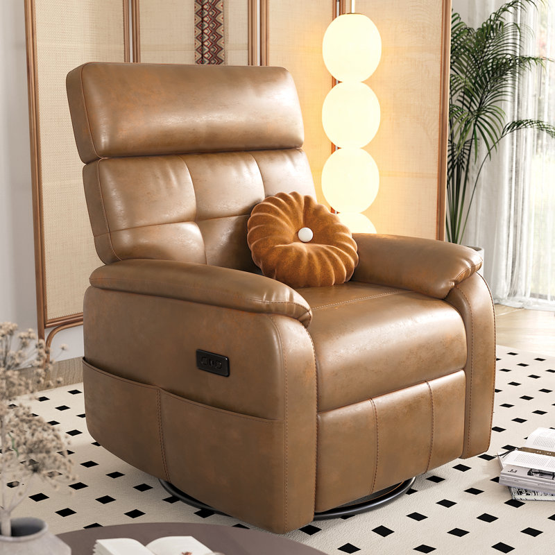 Fauteuil inclinable électrique en similicuir avec bascule et pivot, Orange