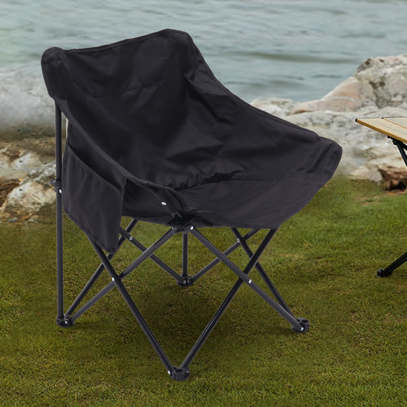 Outdoor Portable Folding Camping Chair, Black Cushion/Black Frame