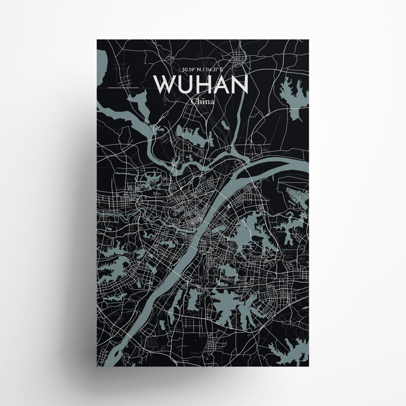 Carte de la ville de Whan, impression, H 17 po x l 11 po, Gris/noir